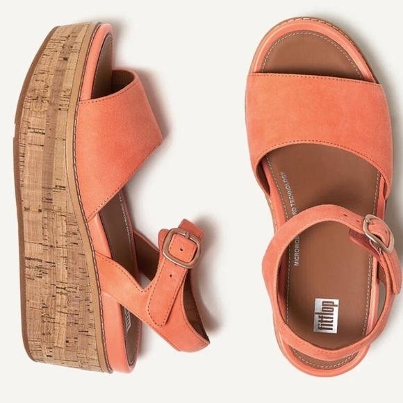 FITFLOP Eloise Coral Platform Slingback Wedge Suede Leather Sandals SIZE 8.5 NWT - Picture 13 of 14